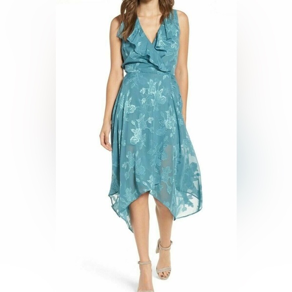Leith Womens Sleevless Ruffle Neck
Floral Wrap Midi Dress Teal
Small - Picture 2 of 11